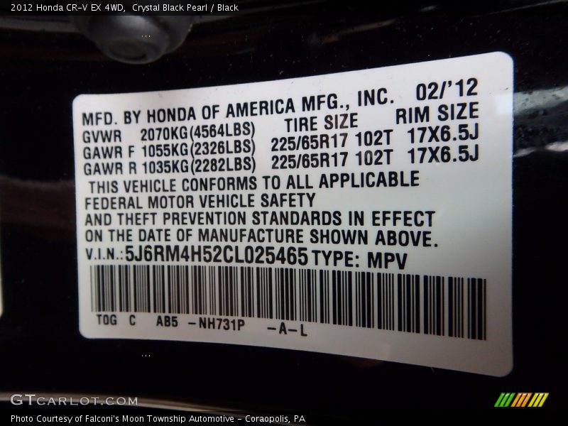 Crystal Black Pearl / Black 2012 Honda CR-V EX 4WD