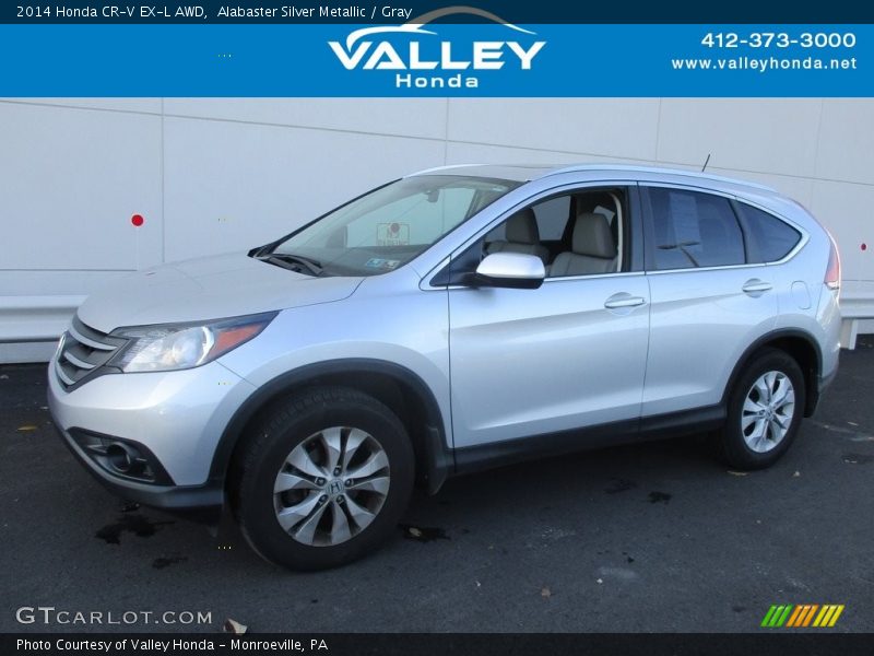 Alabaster Silver Metallic / Gray 2014 Honda CR-V EX-L AWD