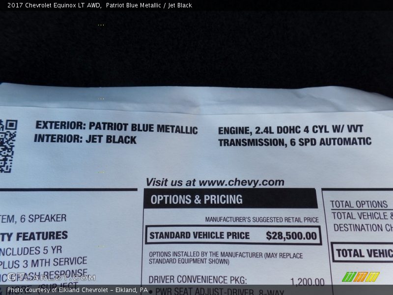 Patriot Blue Metallic / Jet Black 2017 Chevrolet Equinox LT AWD