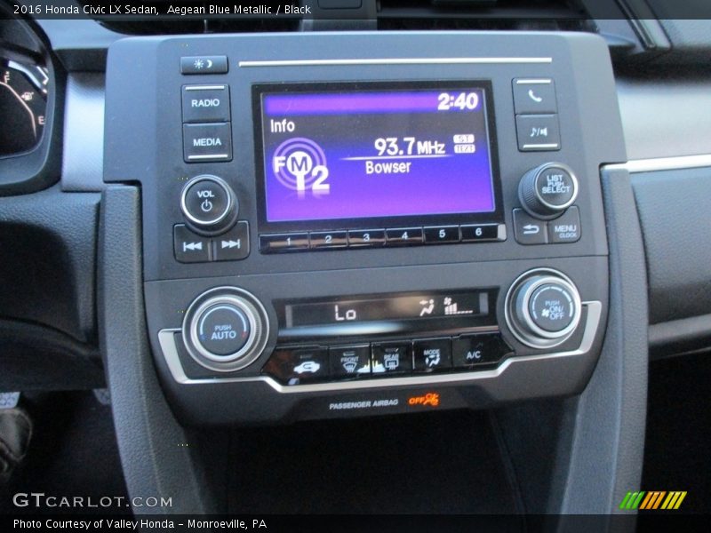 Aegean Blue Metallic / Black 2016 Honda Civic LX Sedan