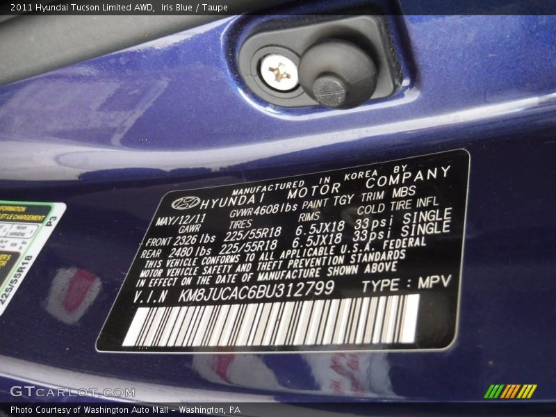 Iris Blue / Taupe 2011 Hyundai Tucson Limited AWD