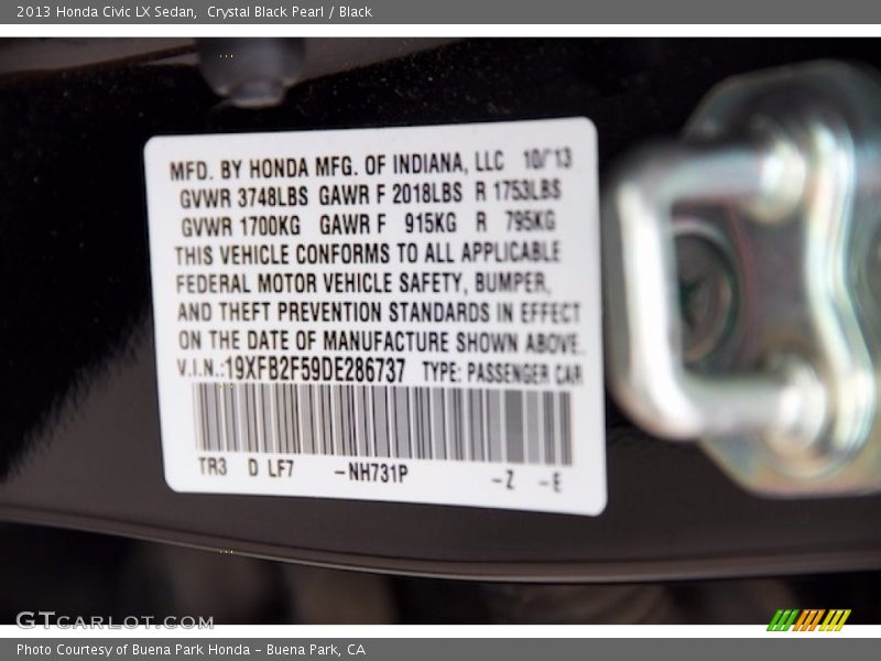 Crystal Black Pearl / Black 2013 Honda Civic LX Sedan