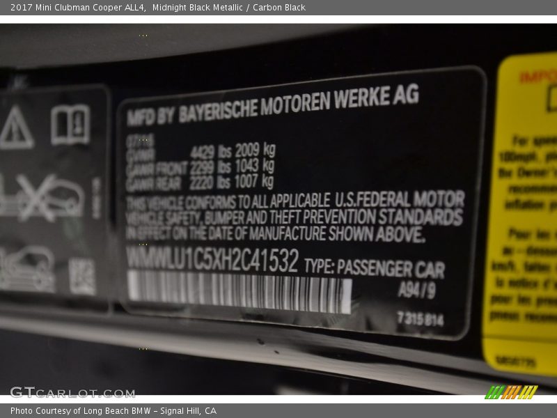 Midnight Black Metallic / Carbon Black 2017 Mini Clubman Cooper ALL4