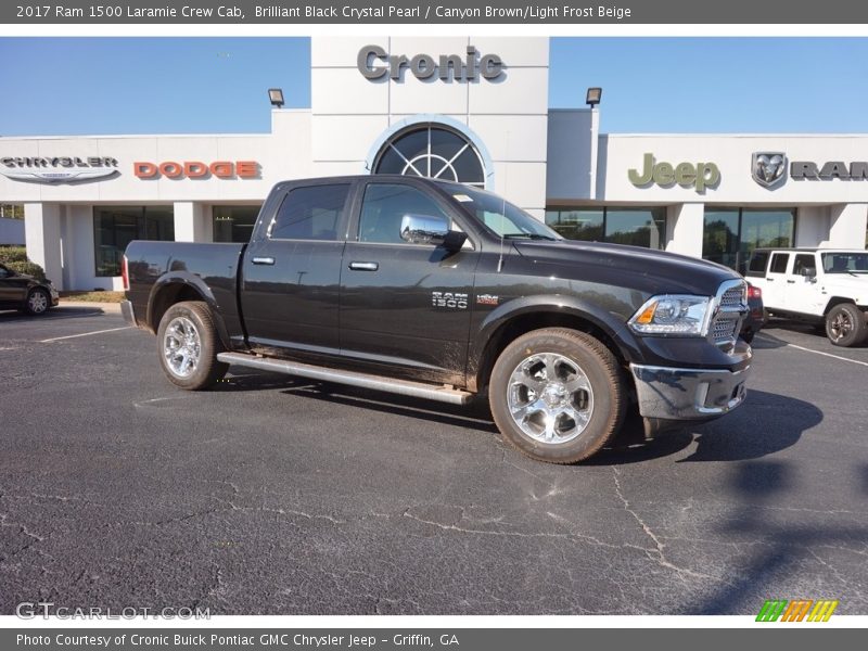 Brilliant Black Crystal Pearl / Canyon Brown/Light Frost Beige 2017 Ram 1500 Laramie Crew Cab