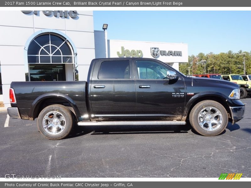 Brilliant Black Crystal Pearl / Canyon Brown/Light Frost Beige 2017 Ram 1500 Laramie Crew Cab