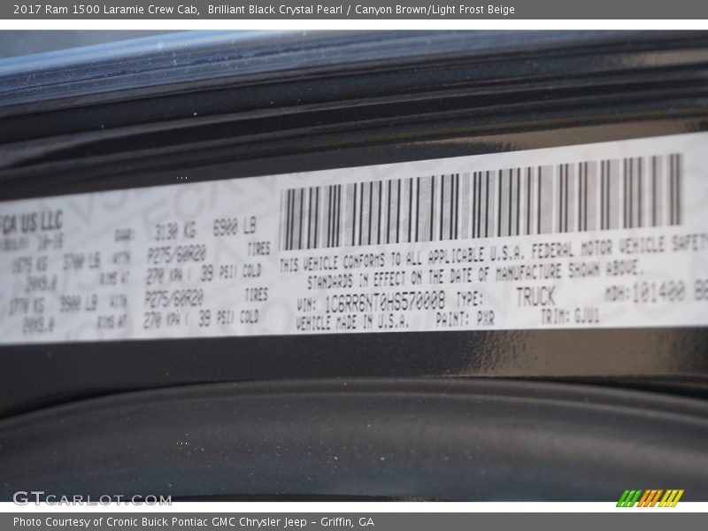 Brilliant Black Crystal Pearl / Canyon Brown/Light Frost Beige 2017 Ram 1500 Laramie Crew Cab