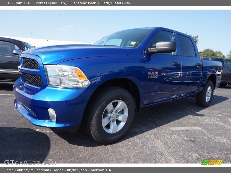 Blue Streak Pearl / Black/Diesel Gray 2017 Ram 1500 Express Quad Cab