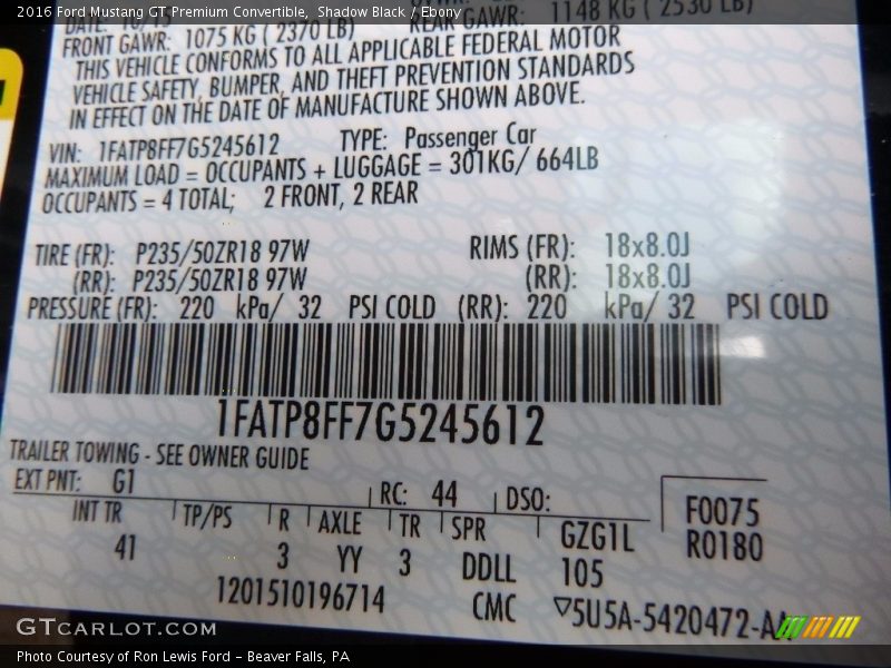 Shadow Black / Ebony 2016 Ford Mustang GT Premium Convertible