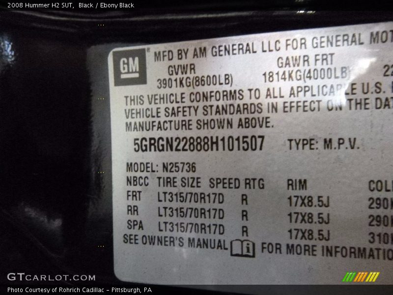 Black / Ebony Black 2008 Hummer H2 SUT