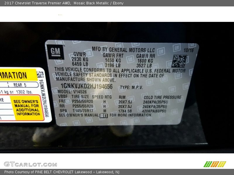 Mosaic Black Metallic / Ebony 2017 Chevrolet Traverse Premier AWD