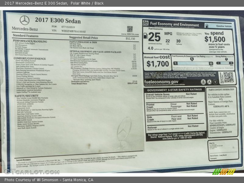 Polar White / Black 2017 Mercedes-Benz E 300 Sedan