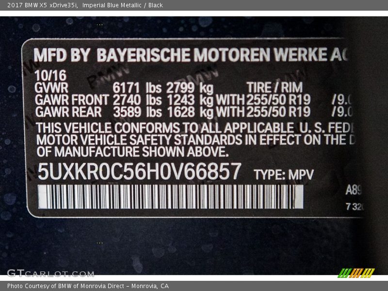 Imperial Blue Metallic / Black 2017 BMW X5 xDrive35i