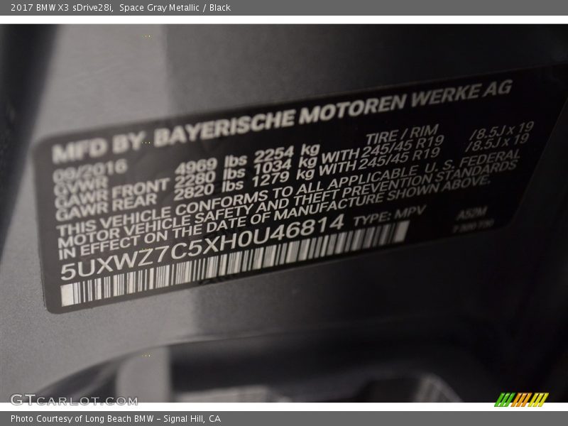 Space Gray Metallic / Black 2017 BMW X3 sDrive28i