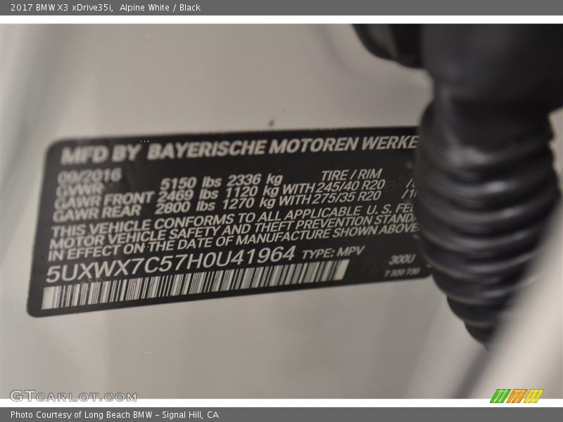 Alpine White / Black 2017 BMW X3 xDrive35i