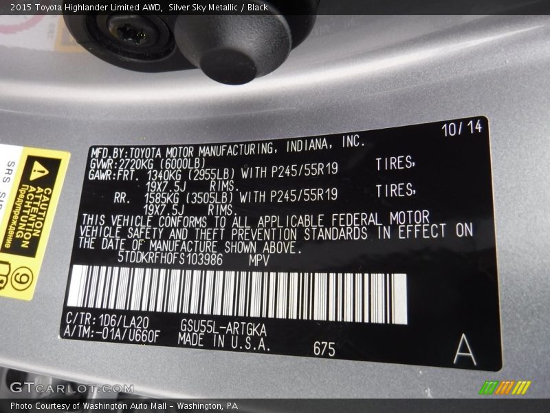 Silver Sky Metallic / Black 2015 Toyota Highlander Limited AWD