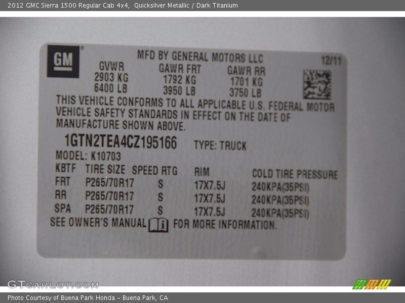 Quicksilver Metallic / Dark Titanium 2012 GMC Sierra 1500 Regular Cab 4x4