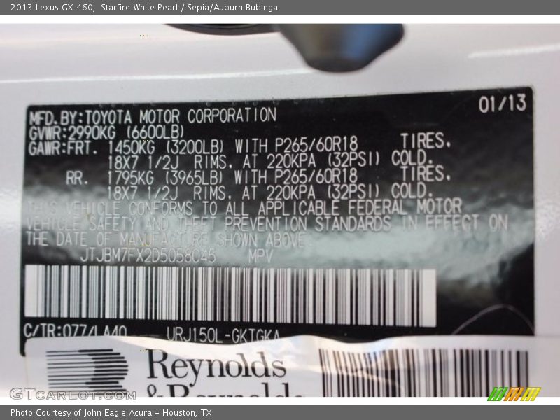 Starfire White Pearl / Sepia/Auburn Bubinga 2013 Lexus GX 460