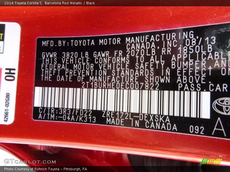 Barcelona Red Metallic / Black 2014 Toyota Corolla S