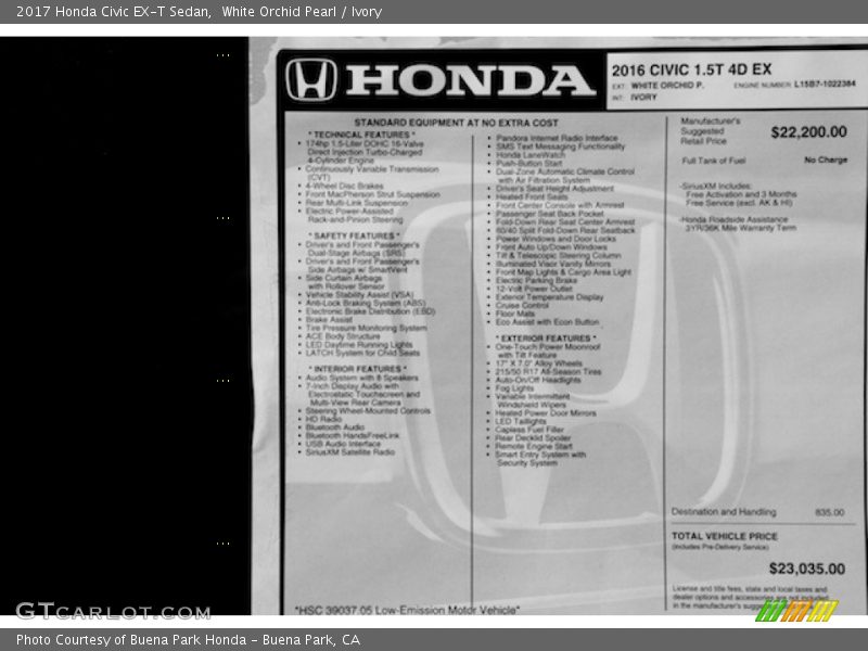 White Orchid Pearl / Ivory 2017 Honda Civic EX-T Sedan