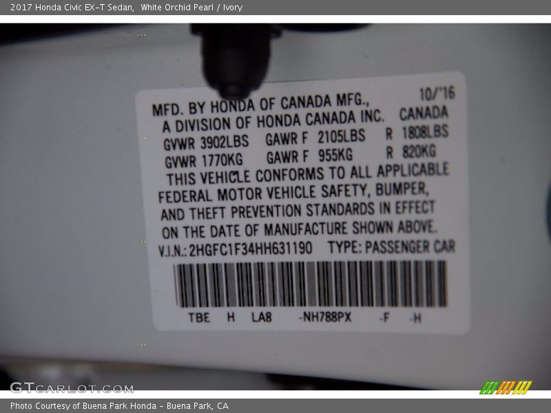 White Orchid Pearl / Ivory 2017 Honda Civic EX-T Sedan