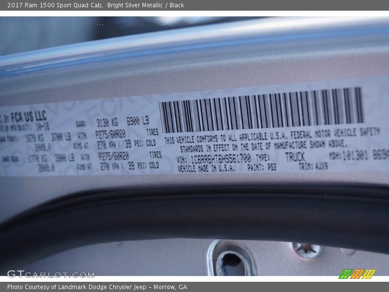 2017 1500 Sport Quad Cab Bright Silver Metallic Color Code PS2