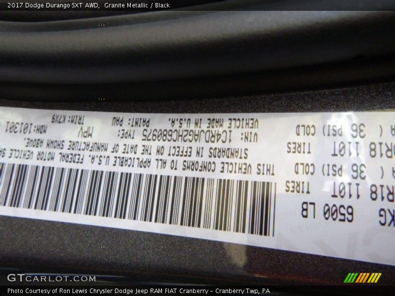 Granite Metallic / Black 2017 Dodge Durango SXT AWD