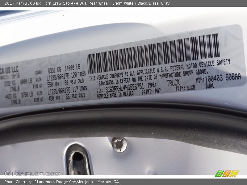 Bright White / Black/Diesel Gray 2017 Ram 3500 Big Horn Crew Cab 4x4 Dual Rear Wheel