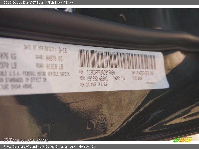 Pitch Black / Black 2016 Dodge Dart SXT Sport