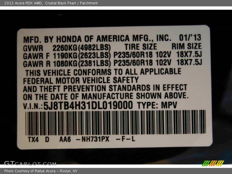 Crystal Black Pearl / Parchment 2013 Acura RDX AWD