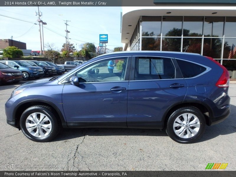 Twilight Blue Metallic / Gray 2014 Honda CR-V EX-L AWD