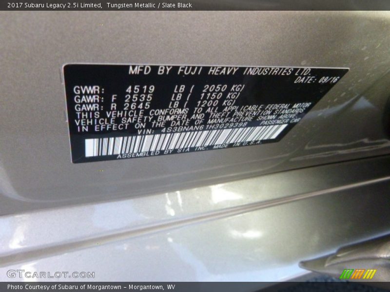 Tungsten Metallic / Slate Black 2017 Subaru Legacy 2.5i Limited