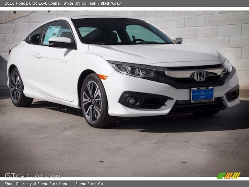 White Orchid Pearl / Black/Gray 2016 Honda Civic EX-L Coupe