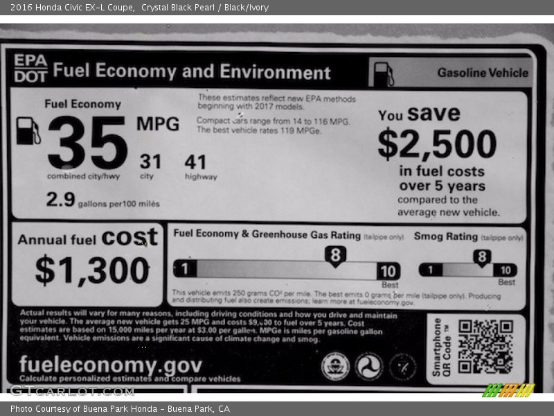 Crystal Black Pearl / Black/Ivory 2016 Honda Civic EX-L Coupe