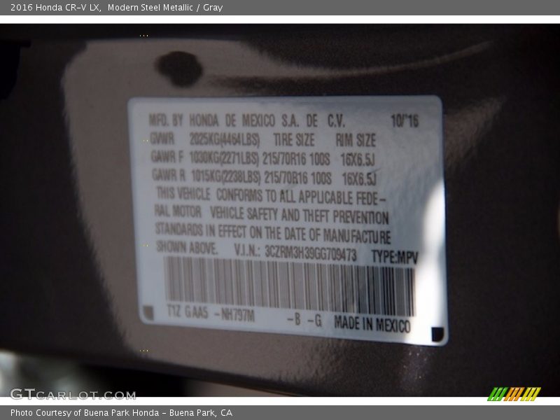 Modern Steel Metallic / Gray 2016 Honda CR-V LX