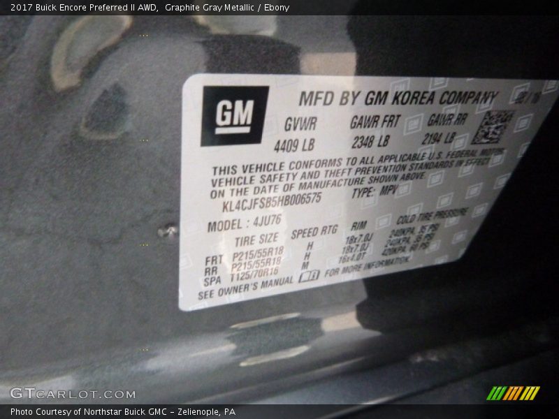 Graphite Gray Metallic / Ebony 2017 Buick Encore Preferred II AWD
