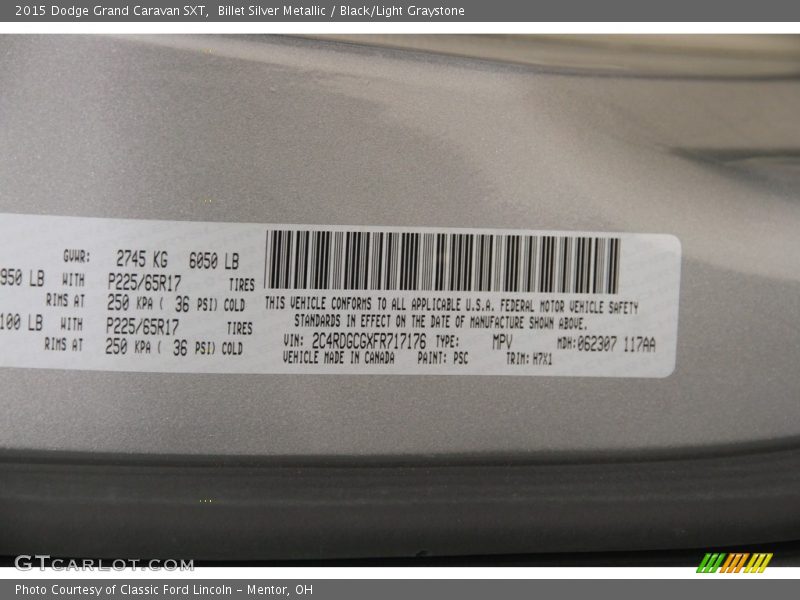 Billet Silver Metallic / Black/Light Graystone 2015 Dodge Grand Caravan SXT