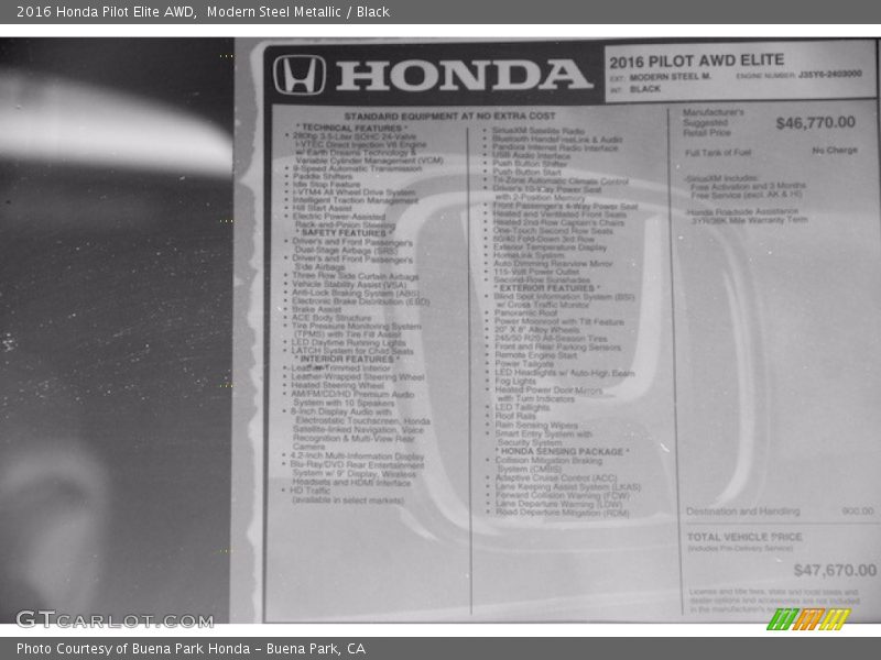 Modern Steel Metallic / Black 2016 Honda Pilot Elite AWD