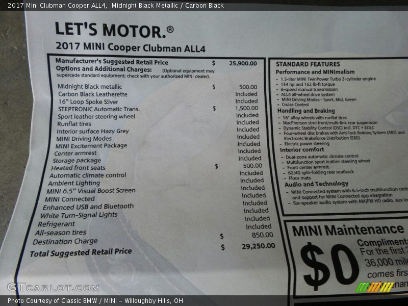  2017 Clubman Cooper ALL4 Window Sticker