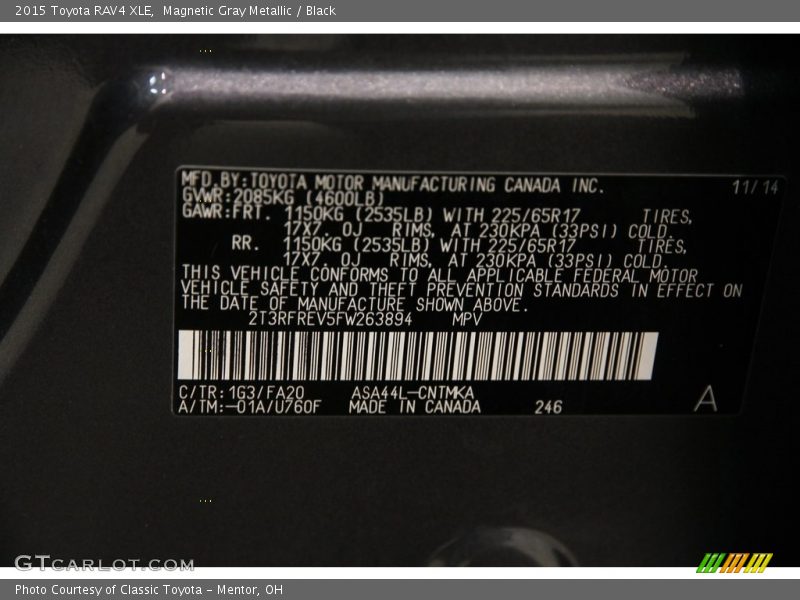 Magnetic Gray Metallic / Black 2015 Toyota RAV4 XLE