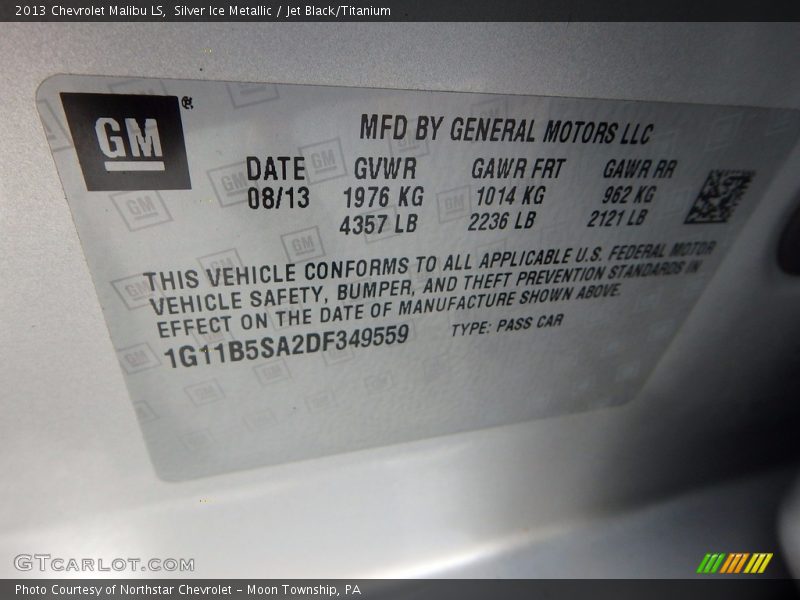 Silver Ice Metallic / Jet Black/Titanium 2013 Chevrolet Malibu LS