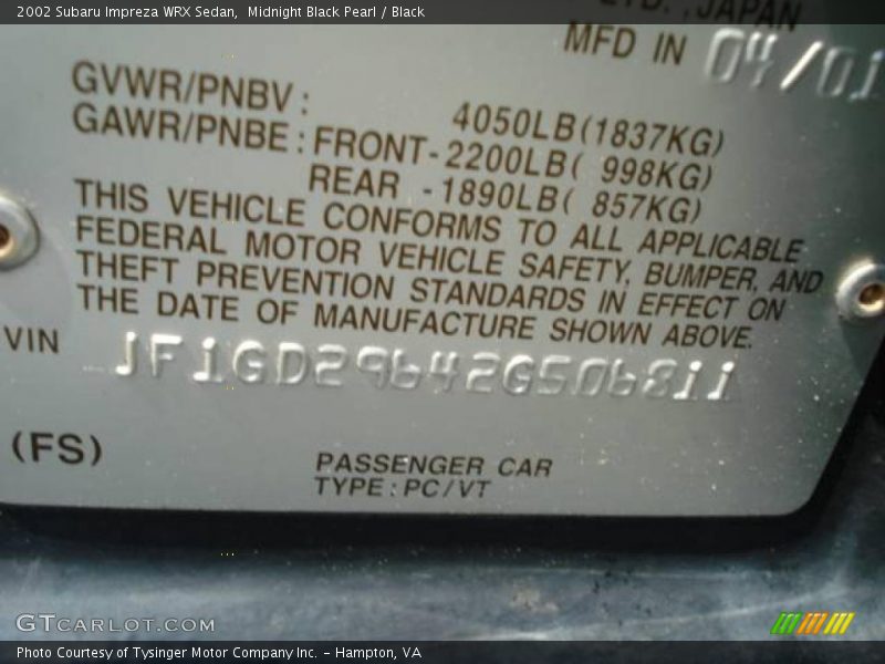 Midnight Black Pearl / Black 2002 Subaru Impreza WRX Sedan
