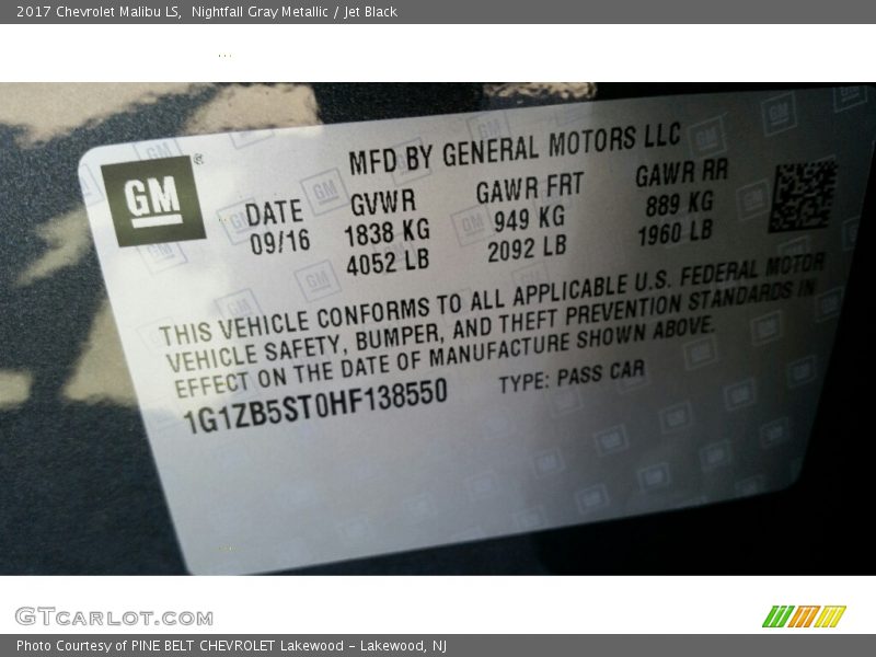 Nightfall Gray Metallic / Jet Black 2017 Chevrolet Malibu LS