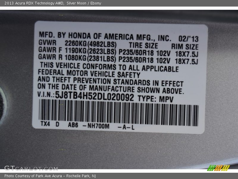 Silver Moon / Ebony 2013 Acura RDX Technology AWD