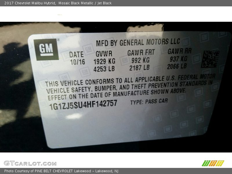 Mosaic Black Metallic / Jet Black 2017 Chevrolet Malibu Hybrid