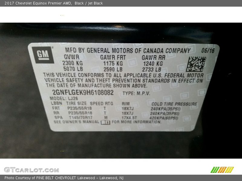 Black / Jet Black 2017 Chevrolet Equinox Premier AWD