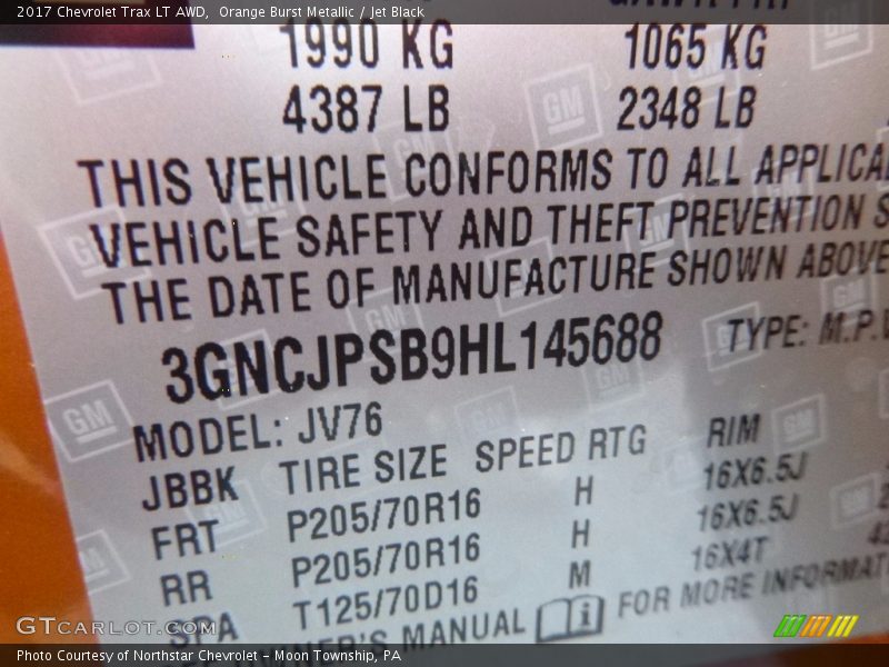 Orange Burst Metallic / Jet Black 2017 Chevrolet Trax LT AWD