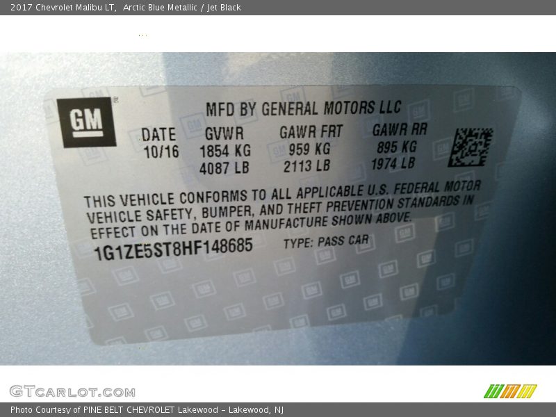 Arctic Blue Metallic / Jet Black 2017 Chevrolet Malibu LT