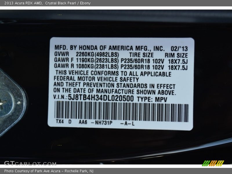 Crystal Black Pearl / Ebony 2013 Acura RDX AWD