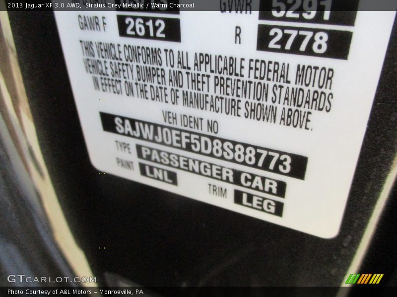 Stratus Grey Metallic / Warm Charcoal 2013 Jaguar XF 3.0 AWD