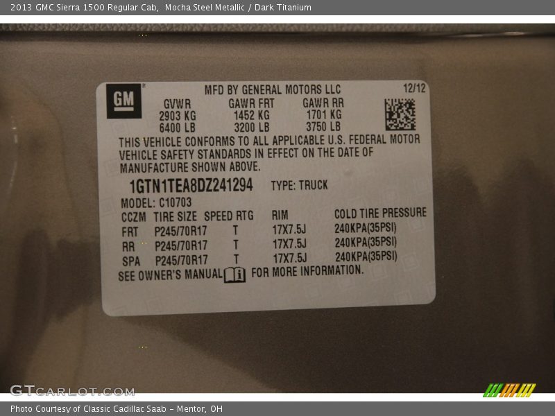Mocha Steel Metallic / Dark Titanium 2013 GMC Sierra 1500 Regular Cab